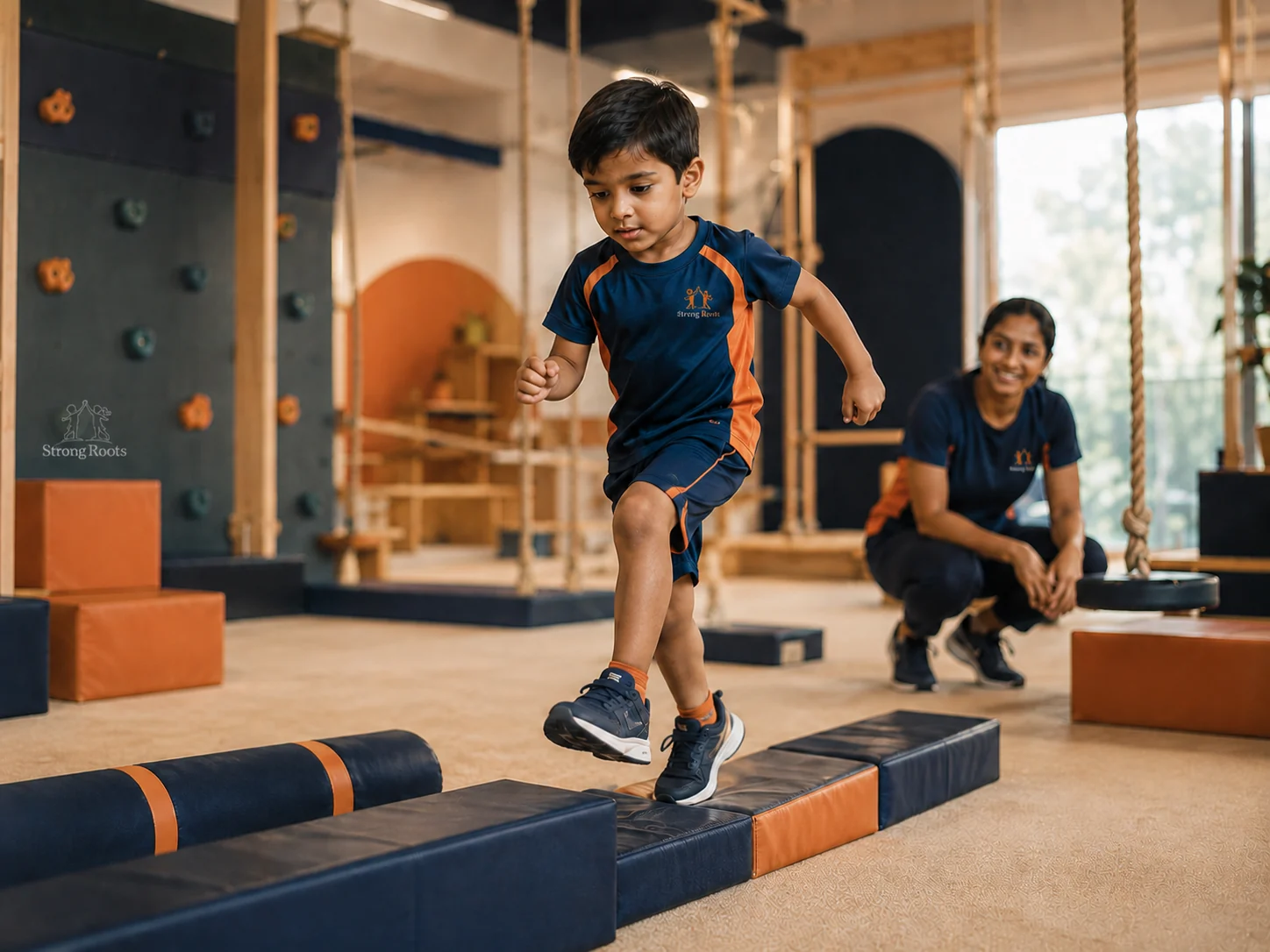 Child developing balance and confidence through a movement challenge